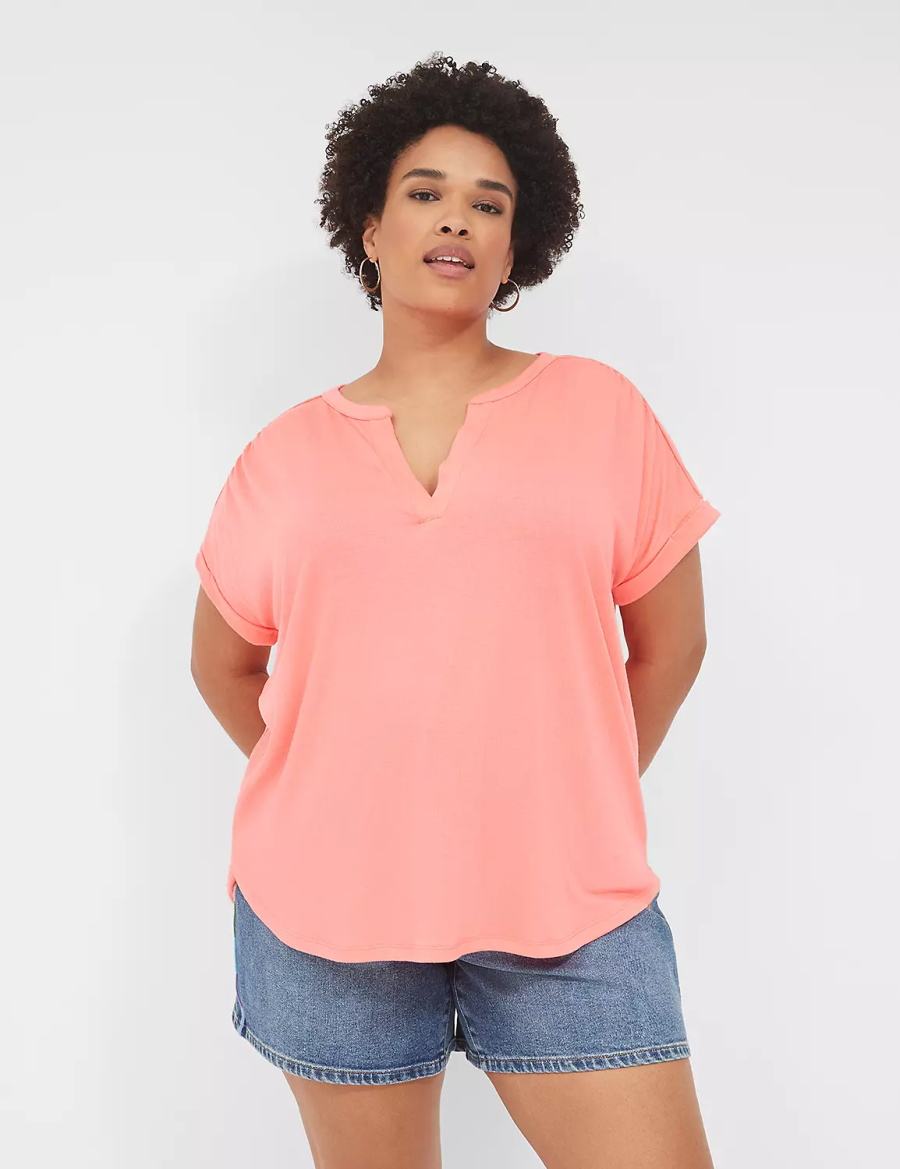 Coral Lane Bryant Relaxed Gauze Notch-Neck Women Shirts | QSF256SV