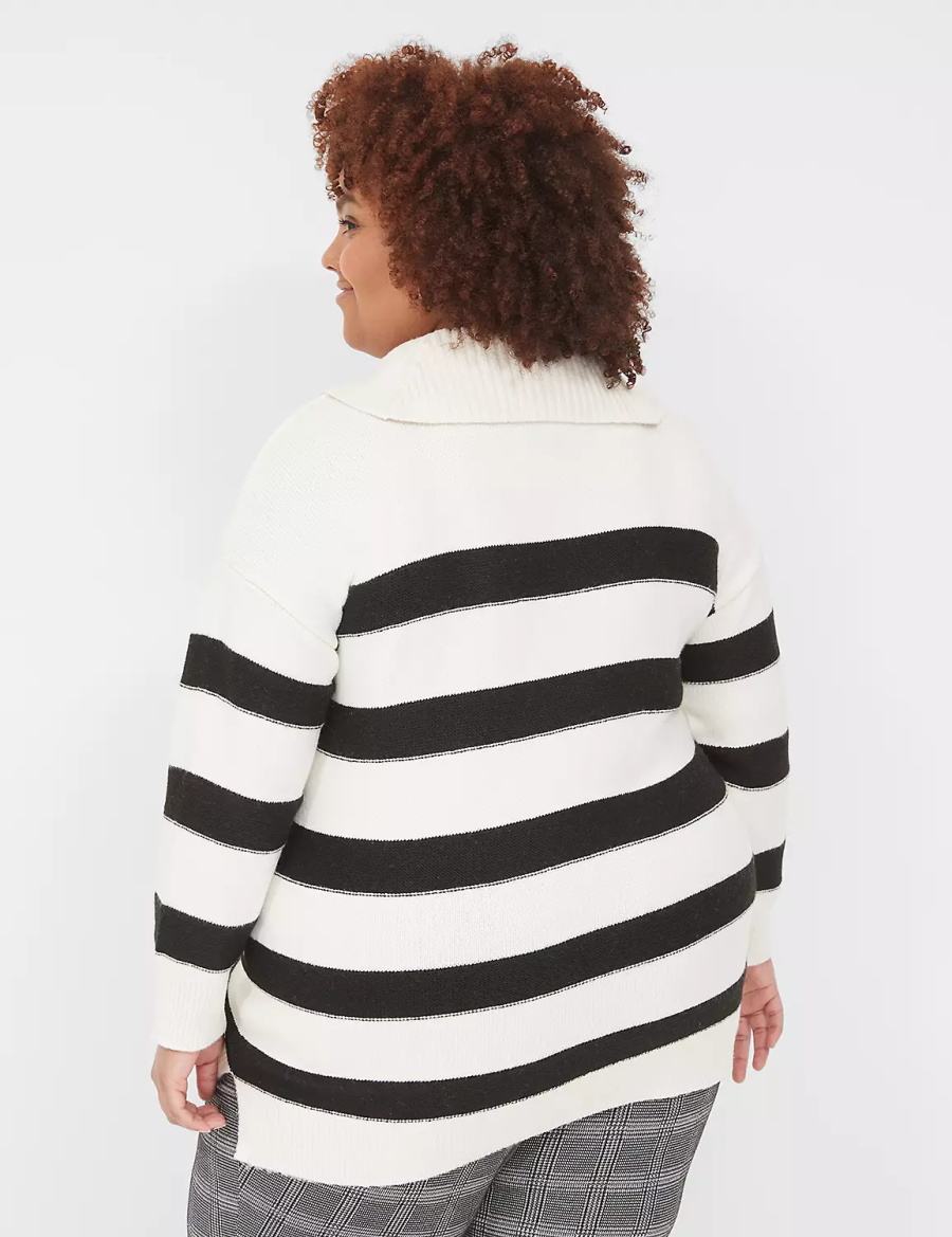 Cream Black Lane Bryant Cowlneck Stripe Tunic Women Sweaters | IYU9370FU