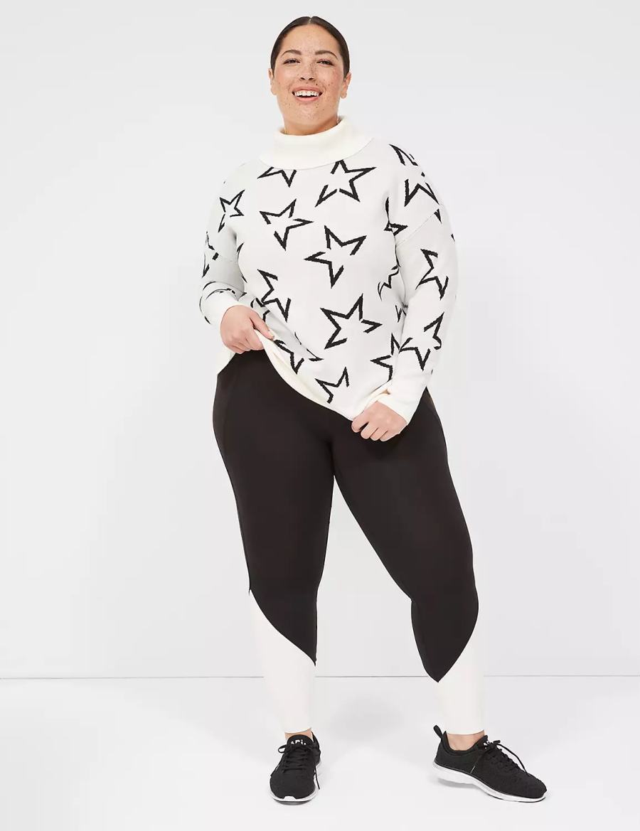 Cream Black Lane Bryant LIVI Turtleneck Star Women Sweaters | TPL4913HZ