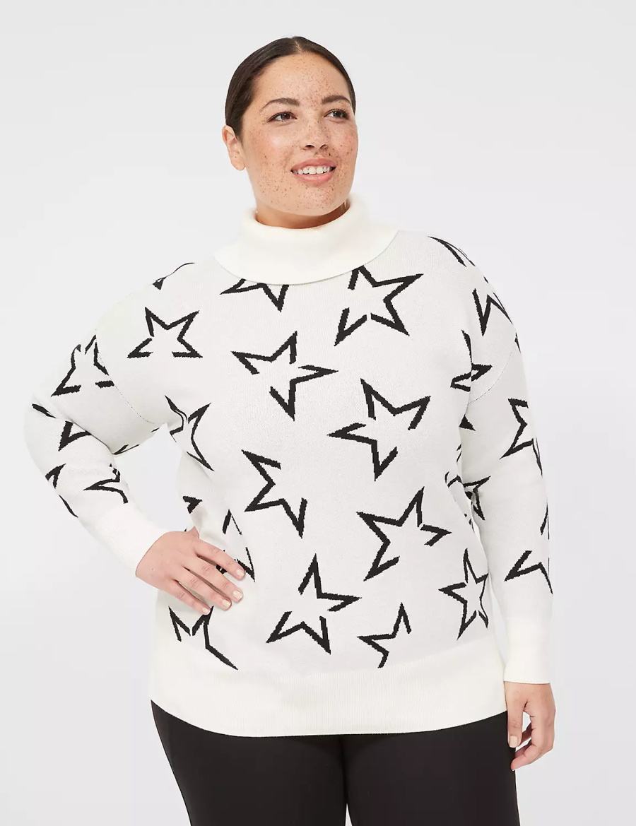 Cream Black Lane Bryant LIVI Turtleneck Star Women Sweaters | TPL4913HZ