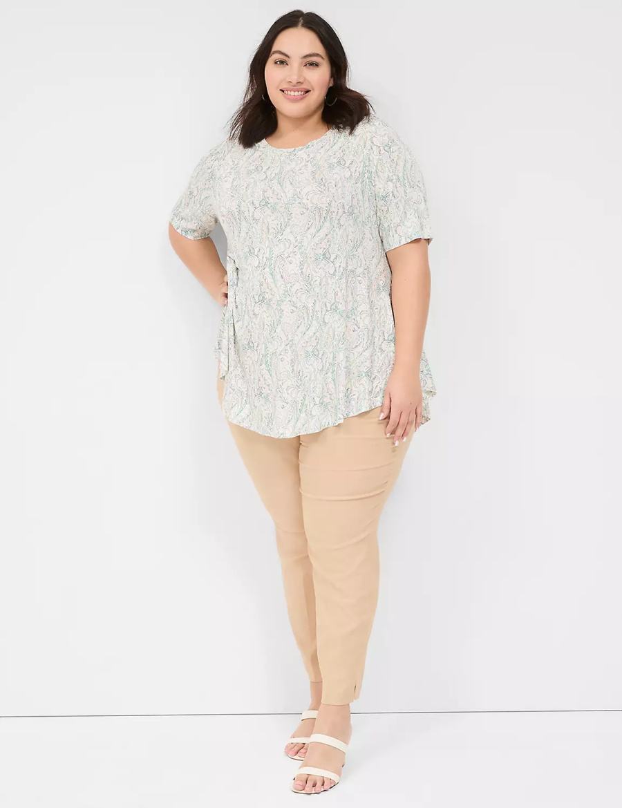 Cream Green Lane Bryant Max Swing Perfect Sleeve Crew-Neck Tee Women T Shirts | PWW1911HU