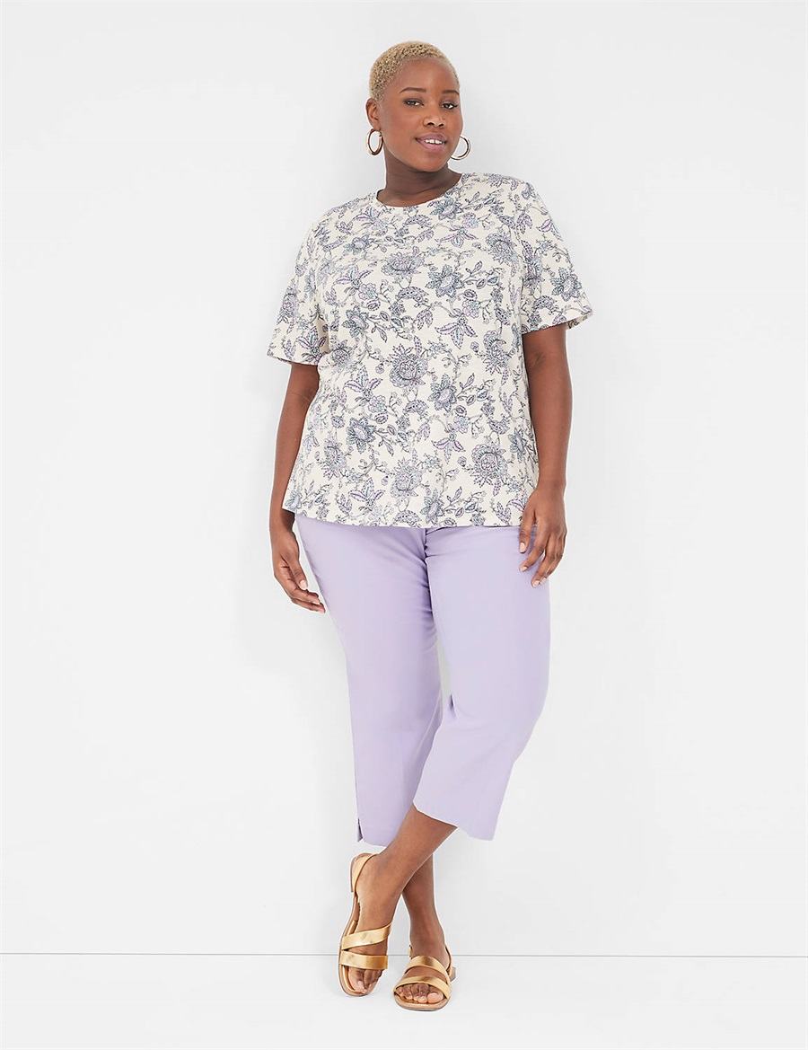 Cream Purple Lane Bryant Perfect Sleeve Crew-Neck Tee Women T Shirts | GLY6899KD