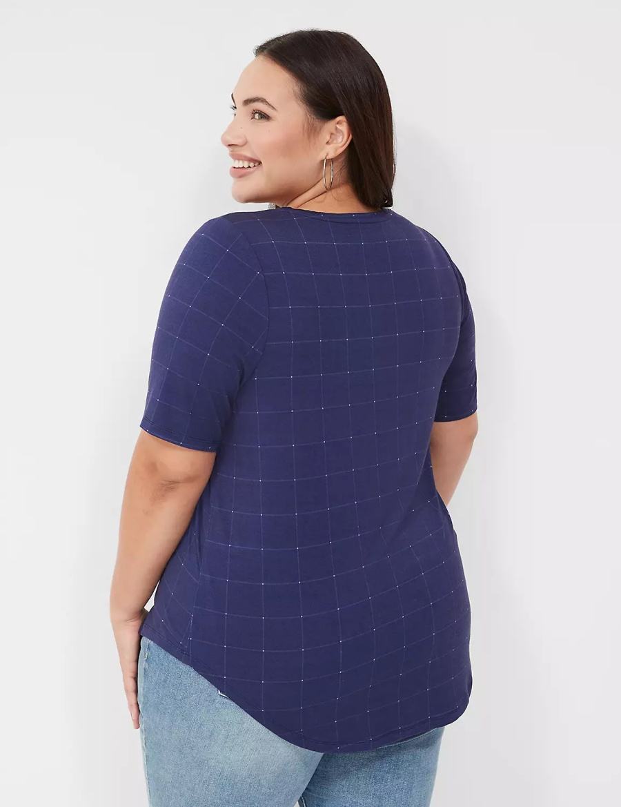 Dark Blue Lane Bryant Curved-Hem Perfect Sleeve Tee Women T Shirts | ONU2677XS