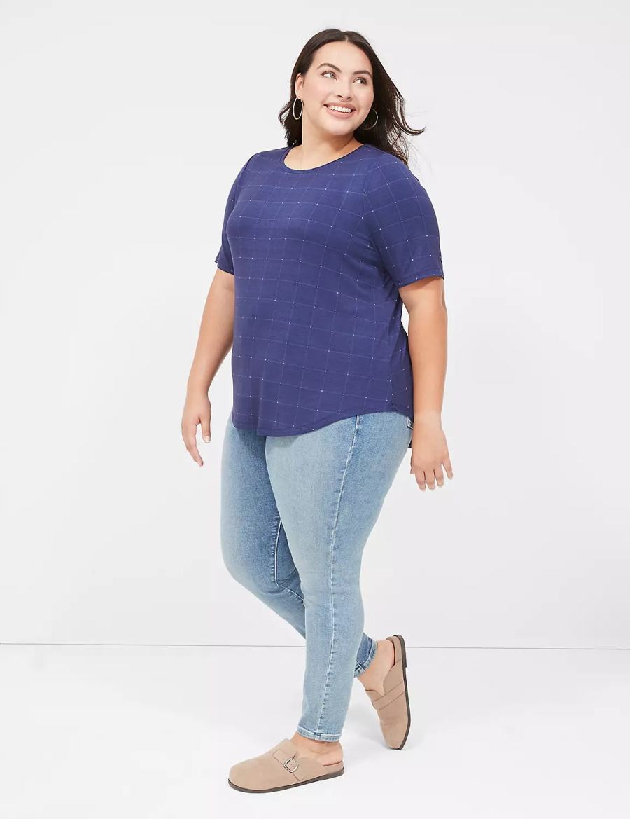 Dark Blue Lane Bryant Curved-Hem Perfect Sleeve Tee Women T Shirts | ONU2677XS