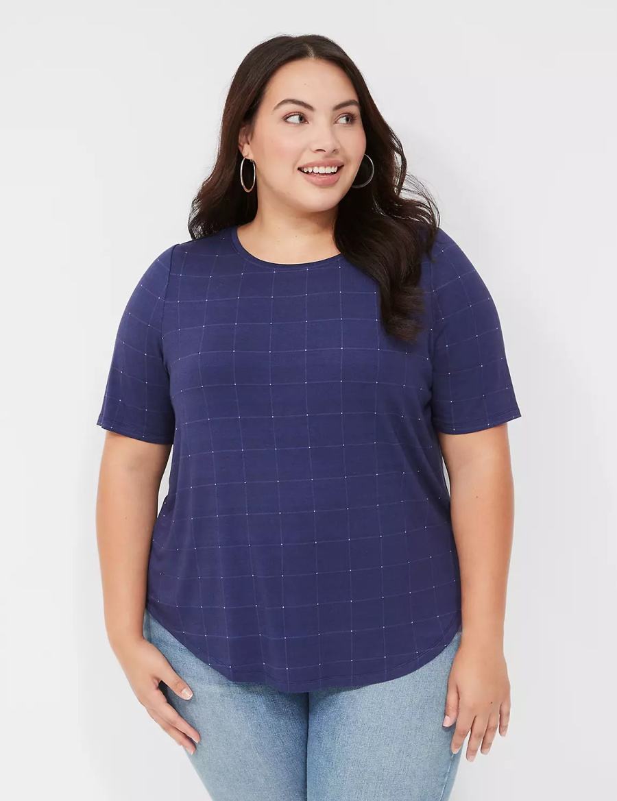 Dark Blue Lane Bryant Curved-Hem Perfect Sleeve Tee Women T Shirts | ONU2677XS