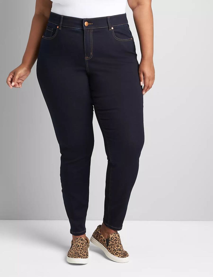 Dark Blue Lane Bryant Curvy Fit High-Rise Sateen Skinny Women Jeans | ZYE201VQ