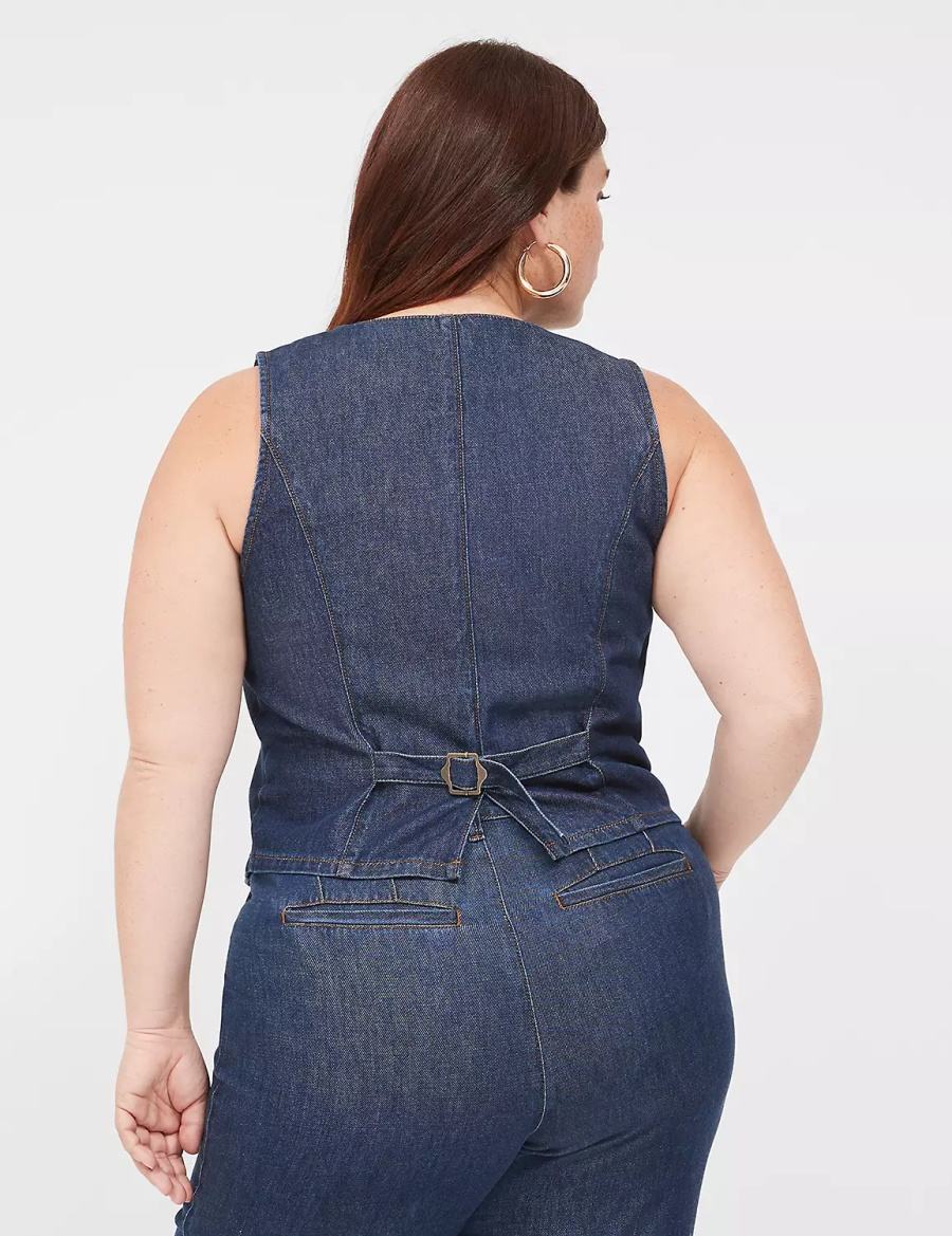 Dark Blue Lane Bryant Dressy Denim Vest Women Vest | WZM1499MG