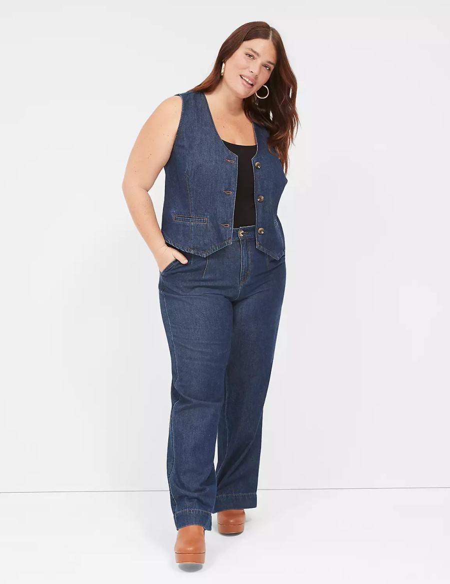 Dark Blue Lane Bryant Dressy Denim Vest Women Vest | WZM1499MG