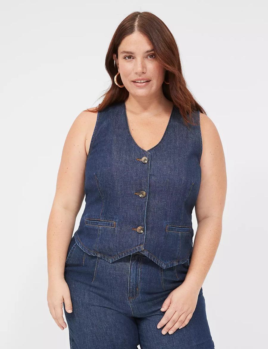 Dark Blue Lane Bryant Dressy Denim Vest Women Vest | WZM1499MG