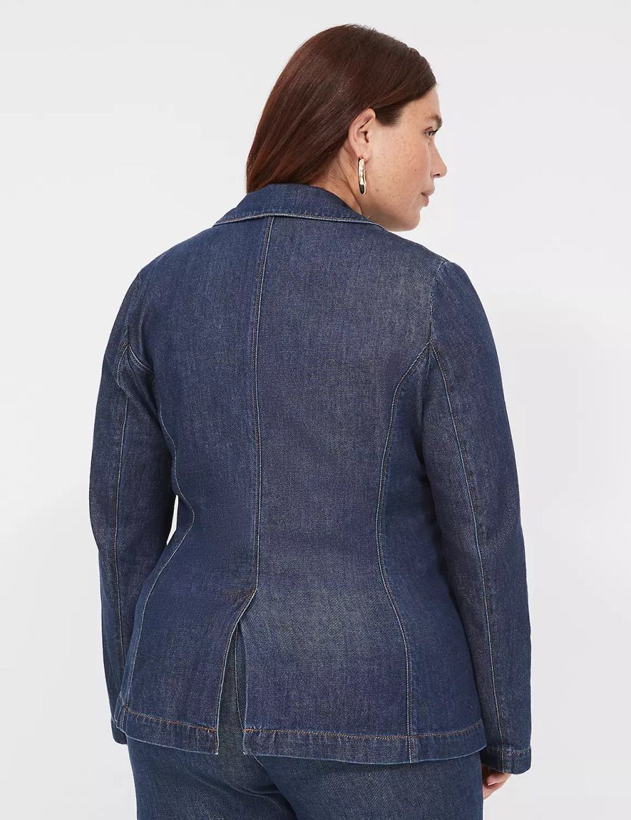 Dark Blue Lane Bryant Fitted Denim Women Blazers | PQA3086SR