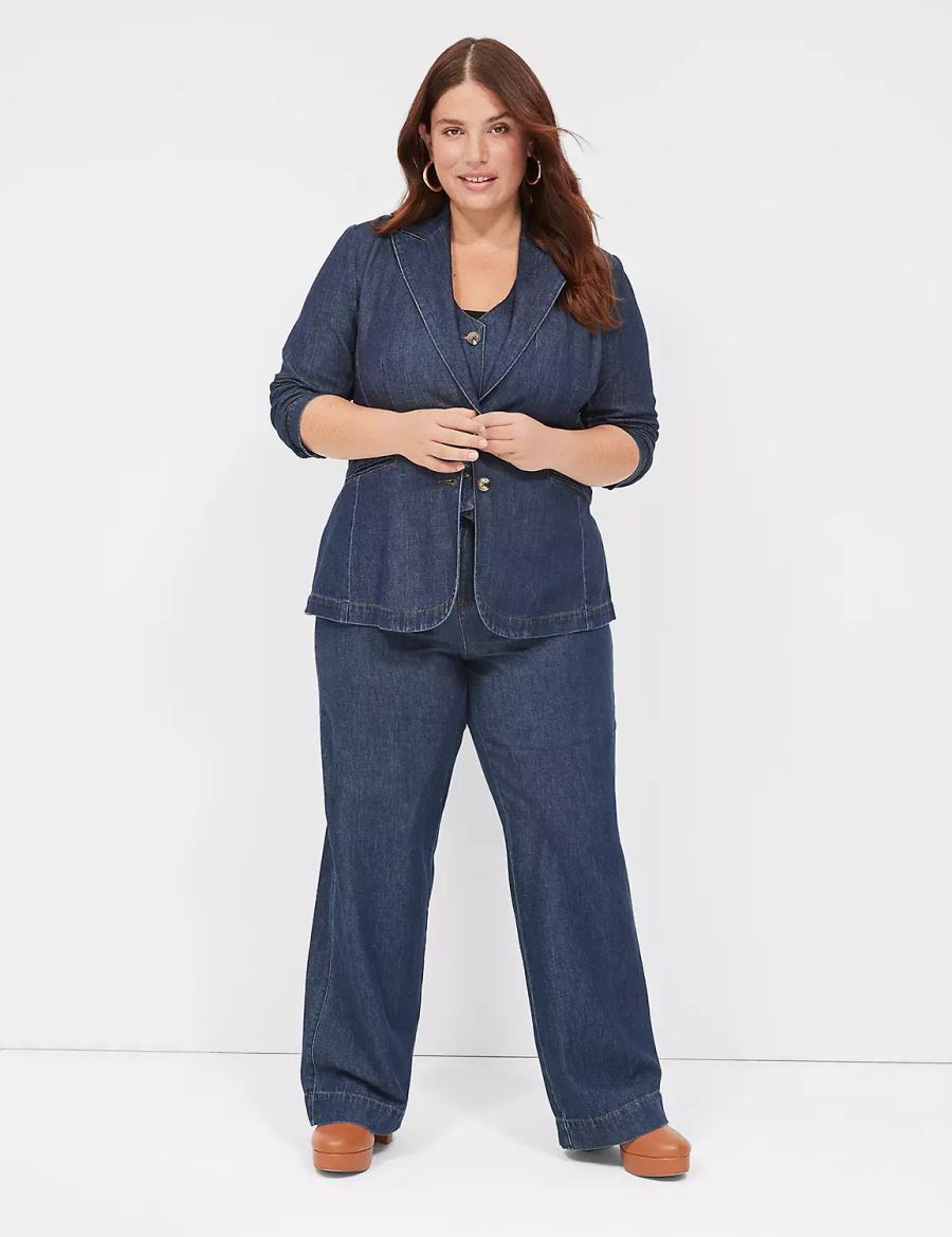 Dark Blue Lane Bryant Fitted Denim Women Blazers | PQA3086SR