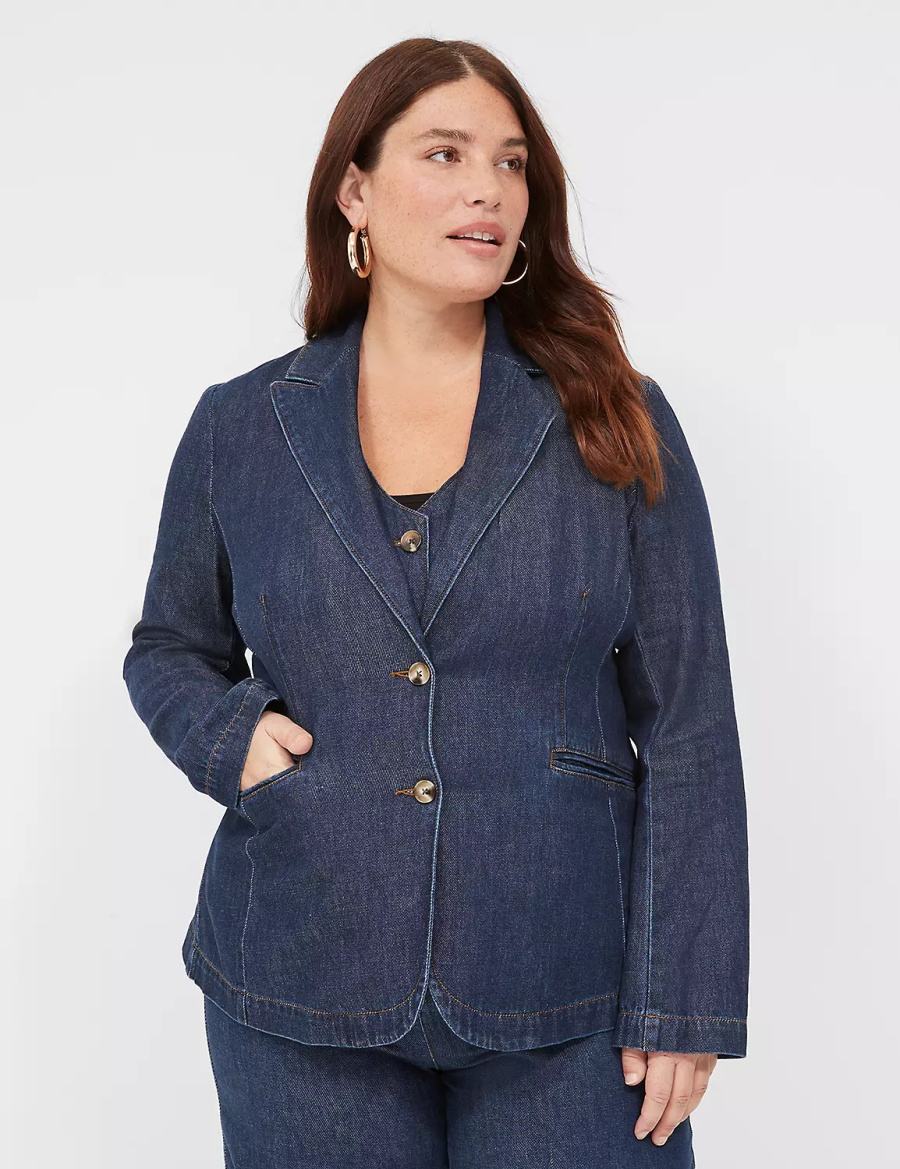 Dark Blue Lane Bryant Fitted Denim Women Blazers | PQA3086SR