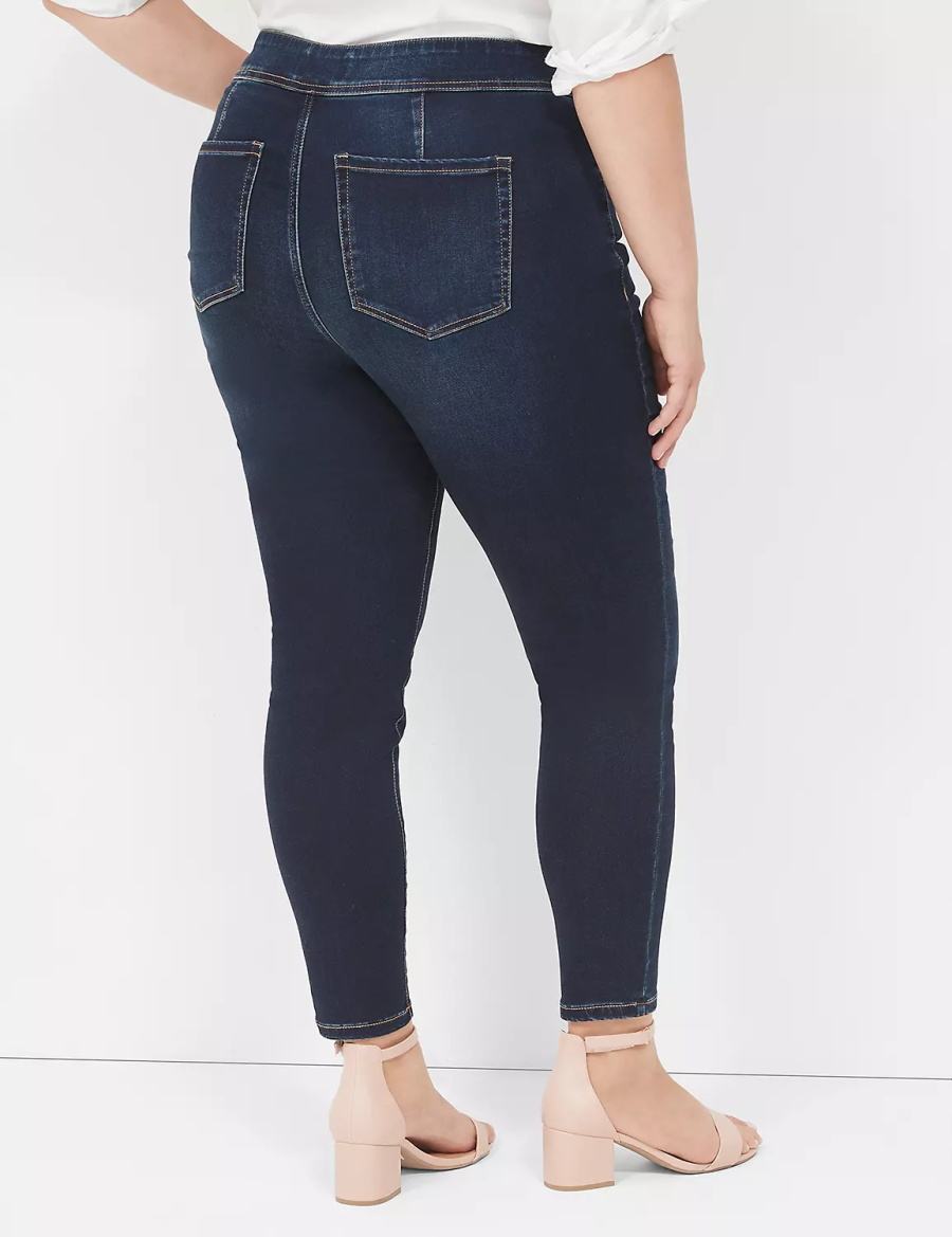 Dark Blue Lane Bryant High-Rise Sateen 3-Button Women Jeggings | YJD8326PU