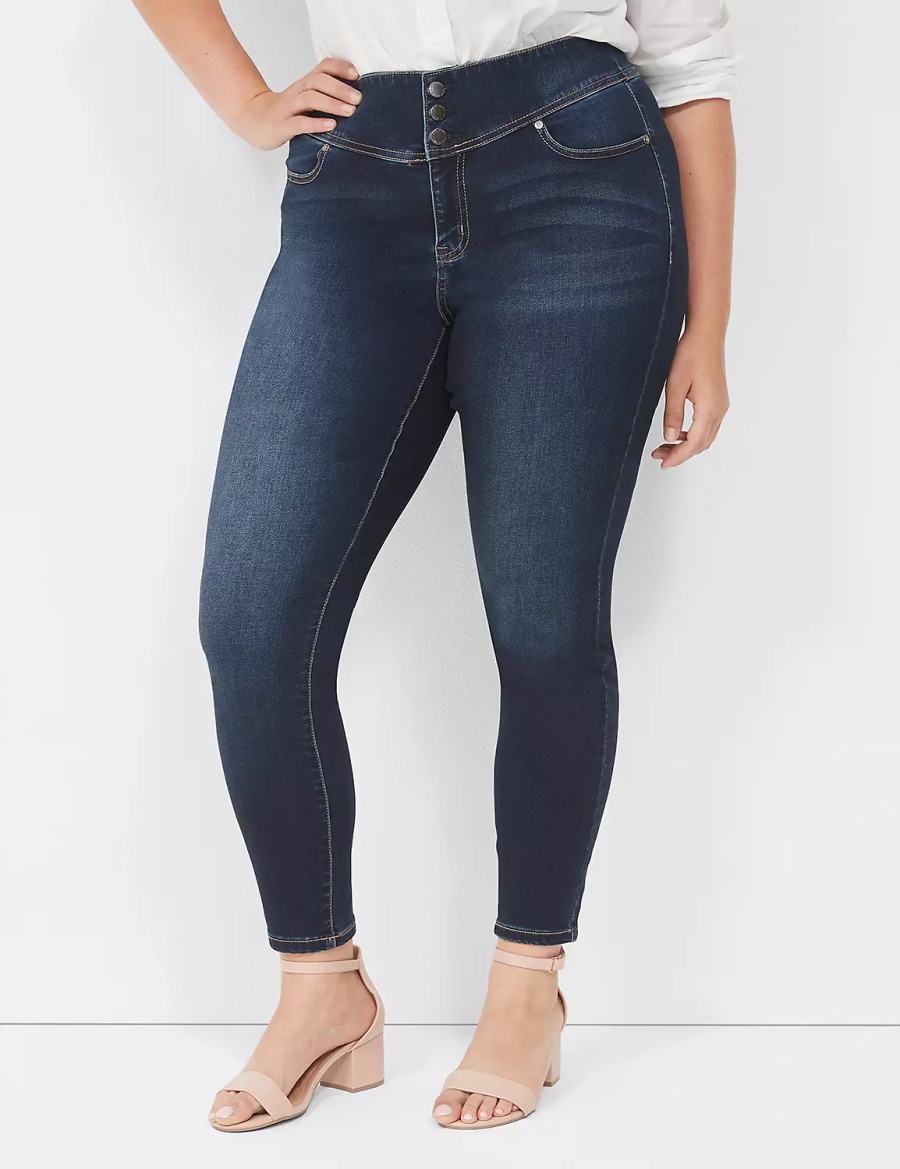 Dark Blue Lane Bryant High-Rise Sateen 3-Button Women Jeggings | YJD8326PU