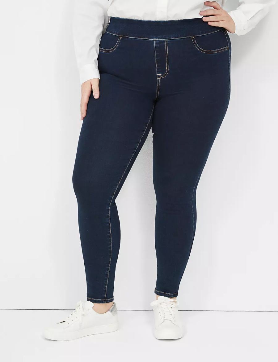 Dark Blue Lane Bryant High-Rise Sateen Pull-On Women Jeggings | PVK6052GP