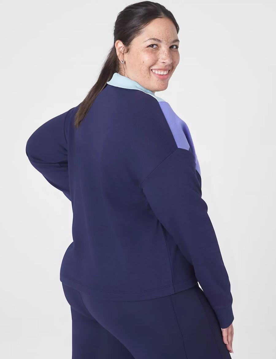 Dark Blue Lane Bryant LIVI Crop Zip-Neck Seamed Women Sweatshirts | ICN499DZ