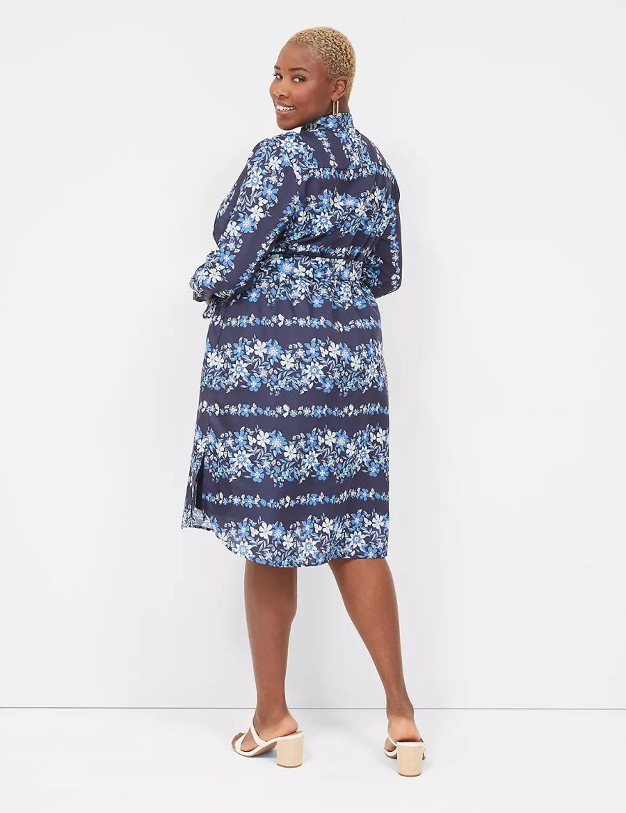 Dark Blue Lane Bryant Long-Sleeveed Midi Women Shirt Dress | ANX2396SR