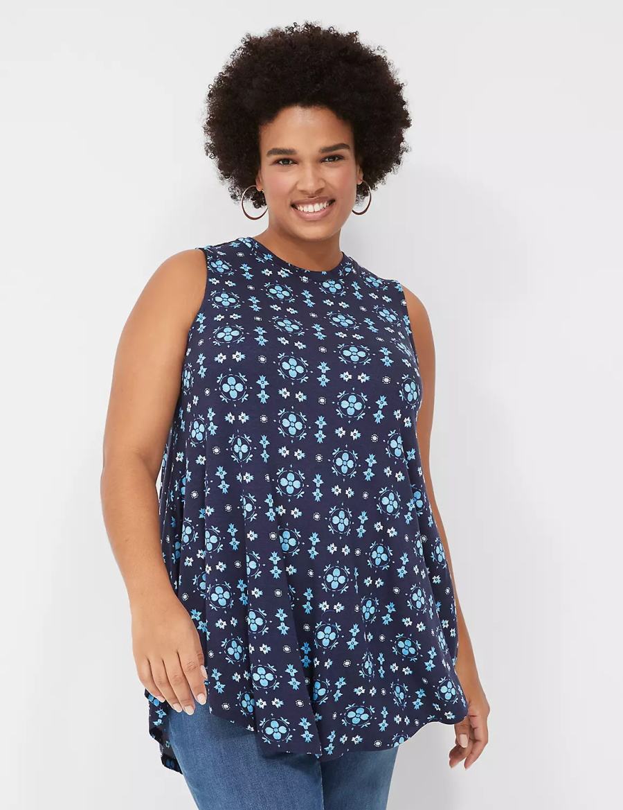 Dark Blue Lane Bryant Max Swing Sleeveless High-Neck Tunic Women T Shirts | ZCA4774VA