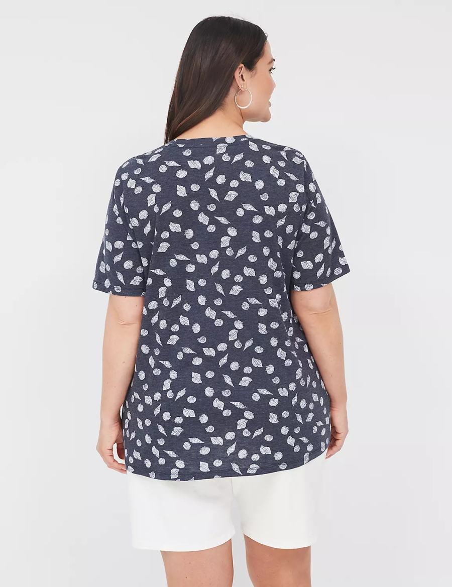 Dark Blue Lane Bryant Perfect Sleeve Crew-Neck Tee Women T Shirts | OUN2866NR