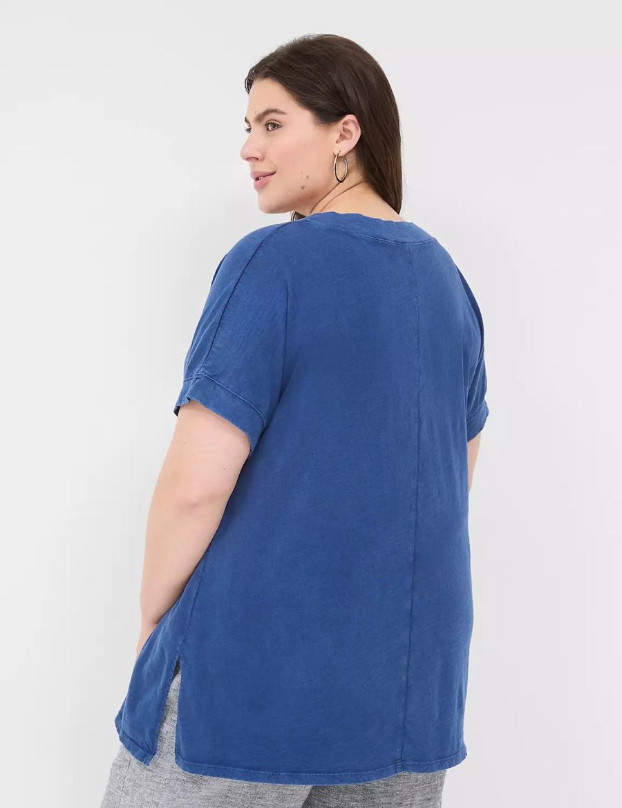 Dark Blue Lane Bryant Relaxed Easy V-Neck Tunic Women T Shirts | AYD4898CL