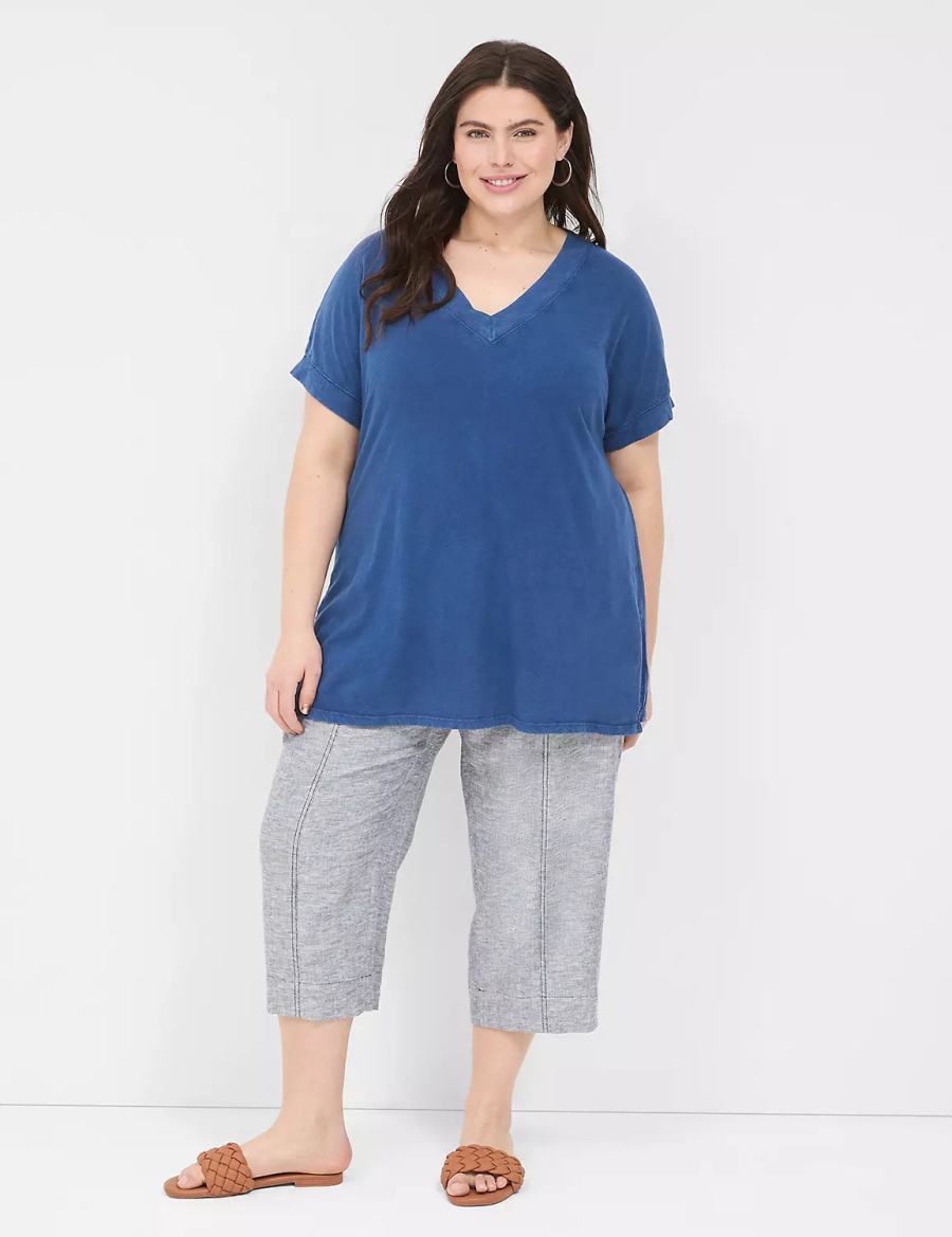 Dark Blue Lane Bryant Relaxed Easy V-Neck Tunic Women T Shirts | AYD4898CL