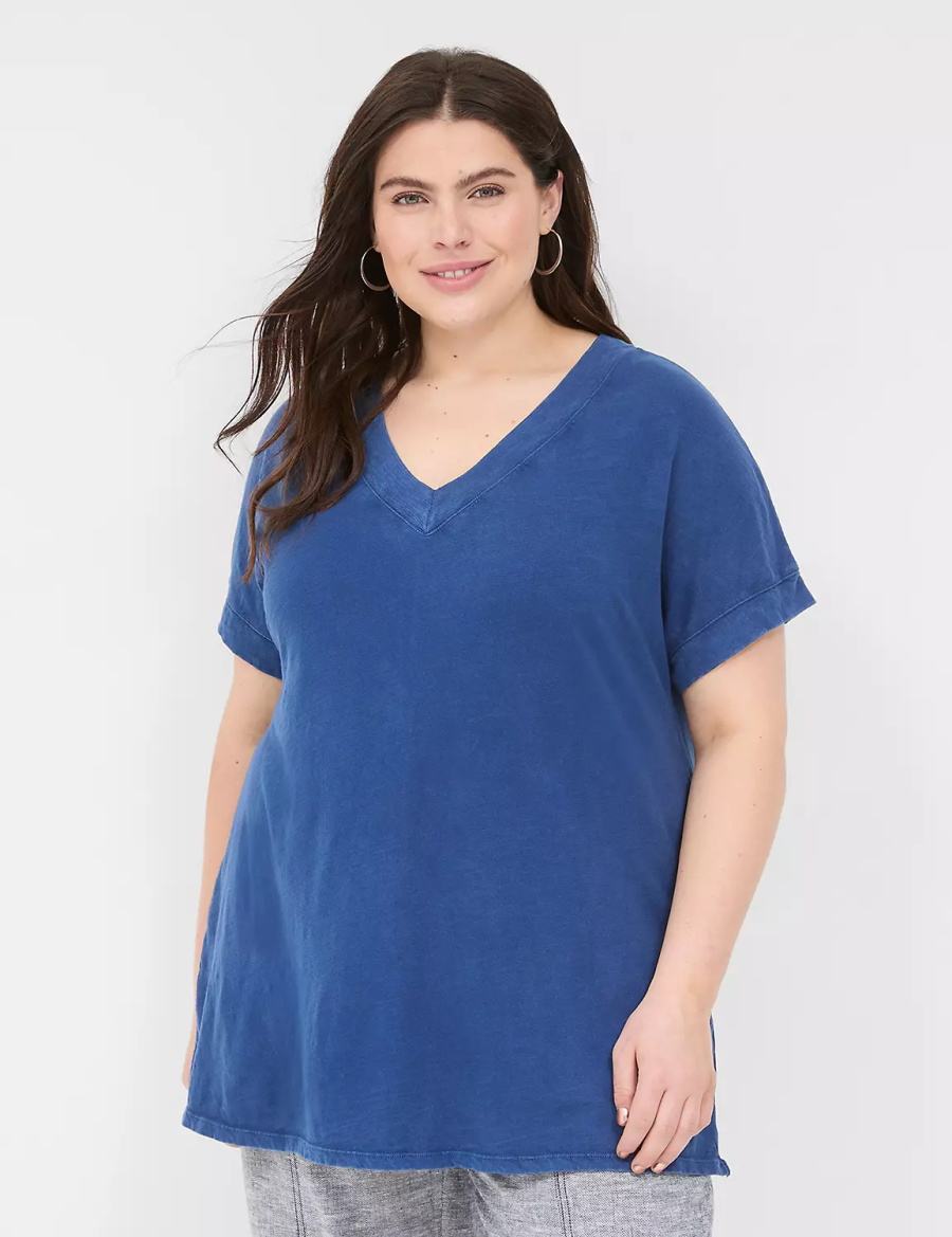 Dark Blue Lane Bryant Relaxed Easy V-Neck Tunic Women T Shirts | AYD4898CL