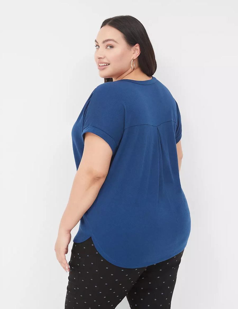 Dark Blue Lane Bryant Relaxed Gauze Notch-Neck Women Shirts | RNQ2558PB