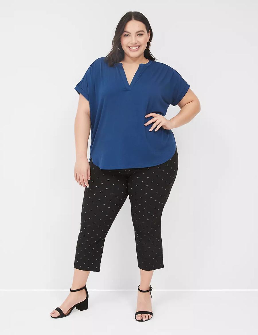 Dark Blue Lane Bryant Relaxed Gauze Notch-Neck Women Shirts | RNQ2558PB