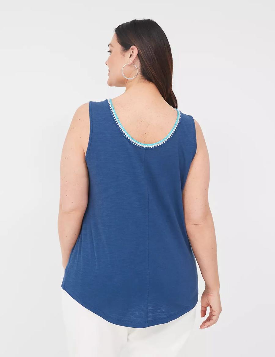 Dark Blue Lane Bryant Scoop-Neck Crochet-Trim Women Tank Top | OKR8279YD