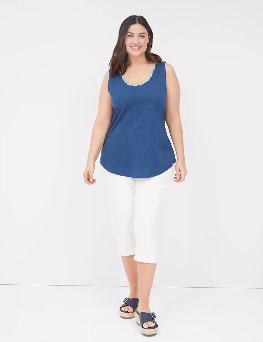 Dark Blue Lane Bryant Scoop-Neck Crochet-Trim Women Tank Top | OKR8279YD