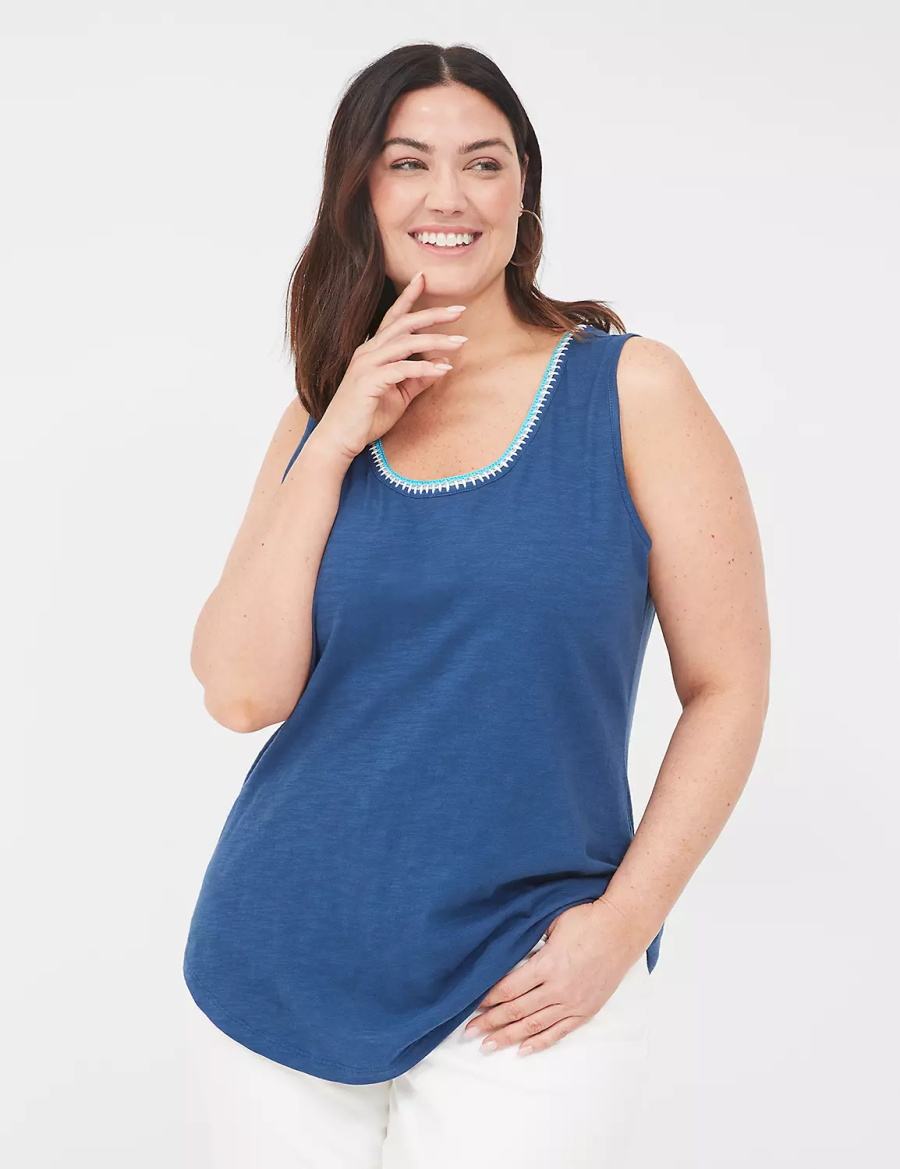 Dark Blue Lane Bryant Scoop-Neck Crochet-Trim Women Tank Top | OKR8279YD