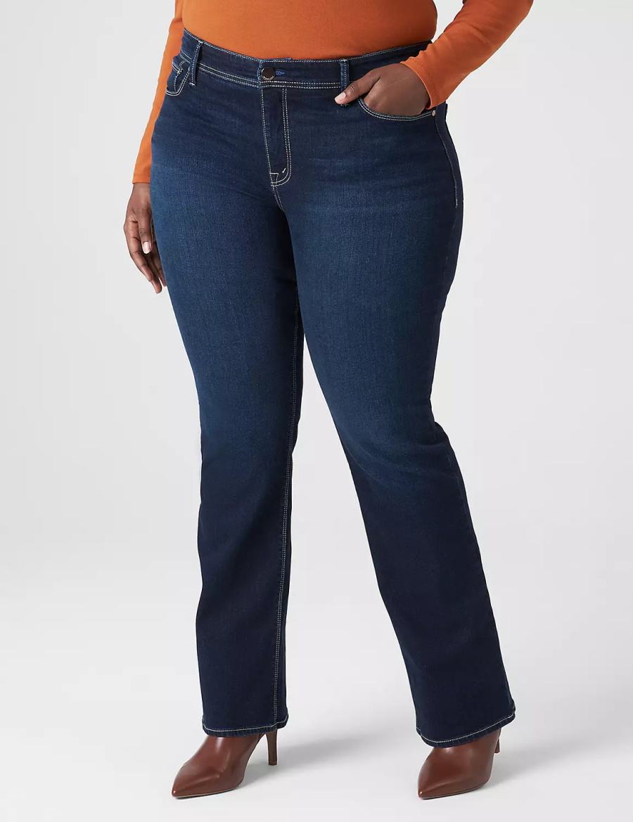 Dark Blue Lane Bryant Seven7 Boot With Back Pocket Embroidery Women Jeans | IXY514WP