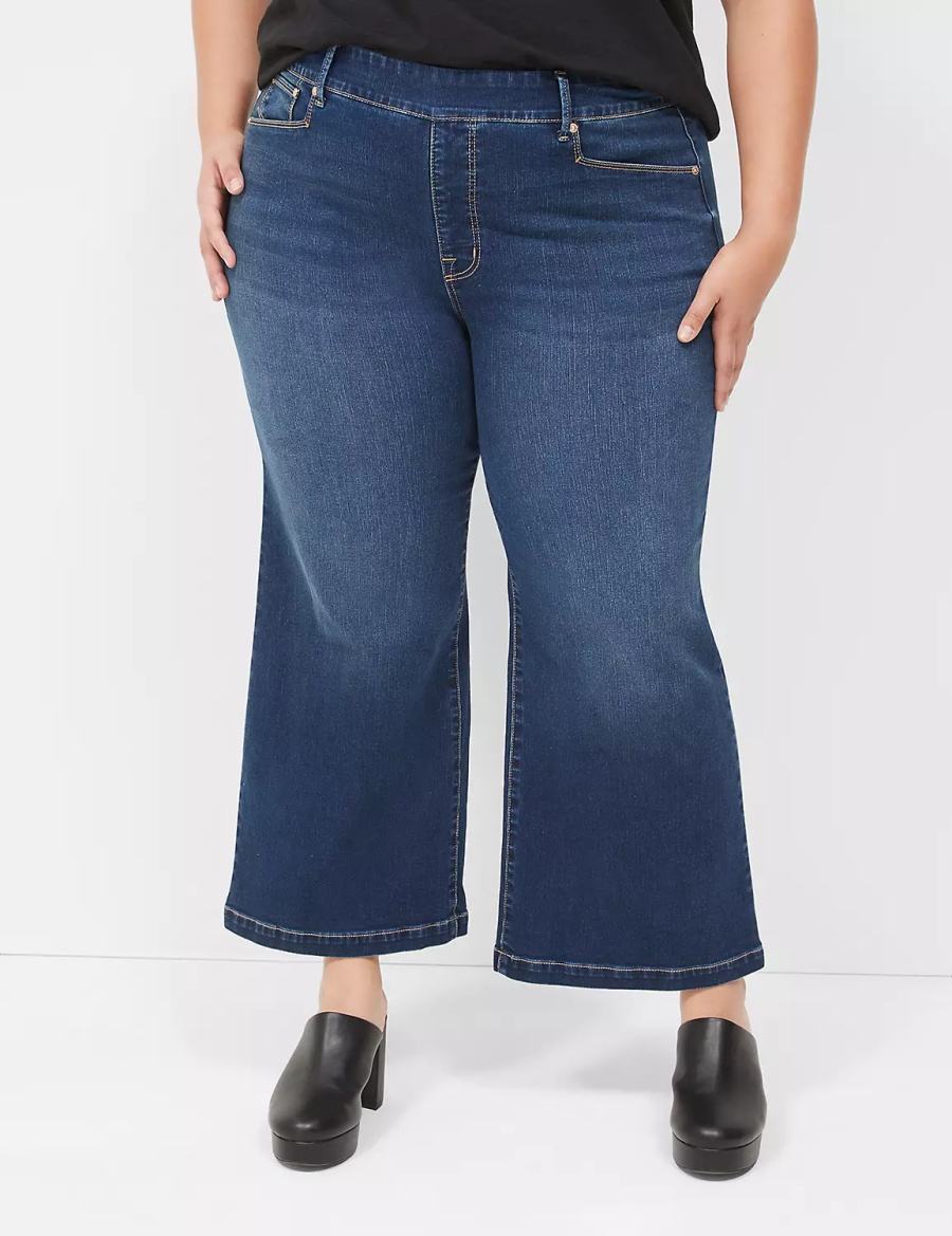 Dark Blue Lane Bryant Seven7 Pull-On Weekender Cropped With Embellished Pockets Women Jeans | COL3235MZ