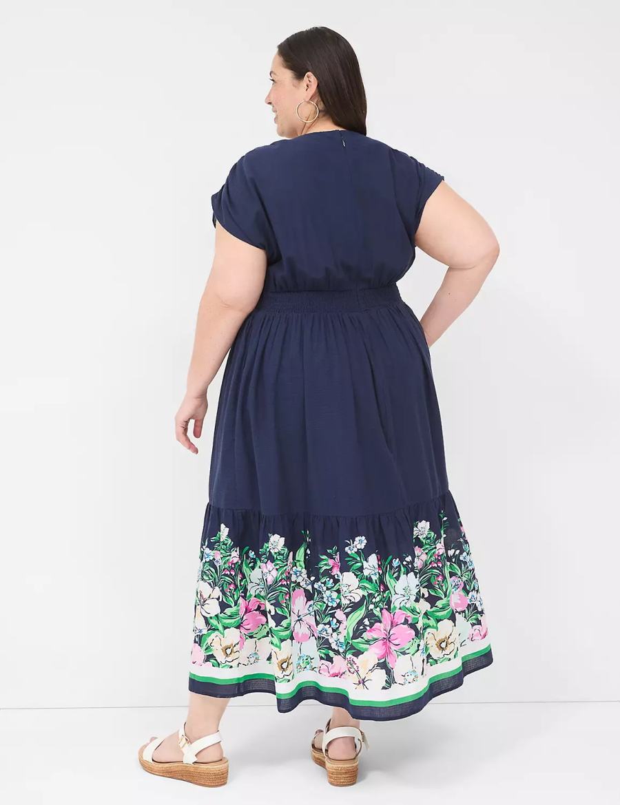 Dark Blue Lane Bryant Shirred-Shoulder Double-Waist Women Maxi Dress | JNN9953FU