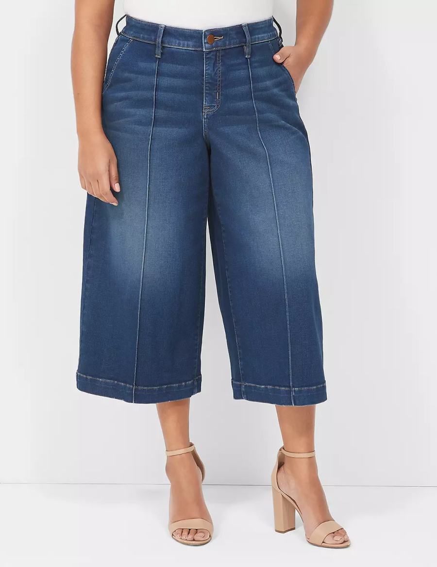 Dark Blue Lane Bryant Signature Fit Wide Leg Crop Women Jeans | SVT6689VQ