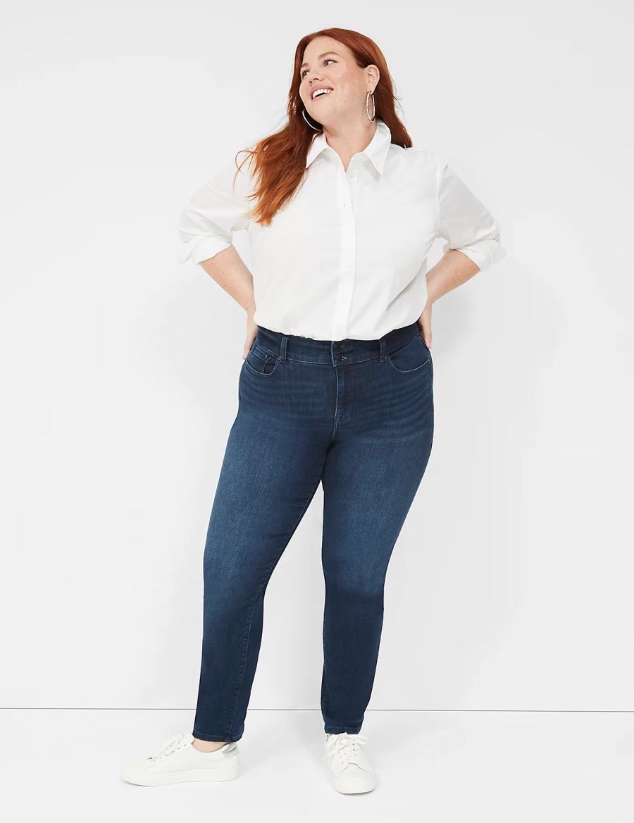 Dark Blue Lane Bryant Tighter Tummy Fit High-Rise Straight Women Jeans | DEN3085GT