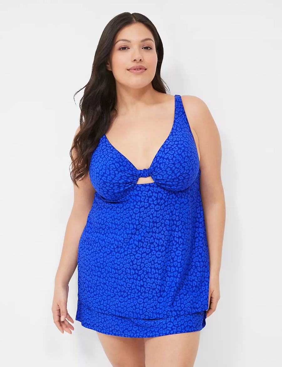 Dark Blue Lane Bryant Underwire Knot-Front Tankini Women Bikini Top | EGO561EH