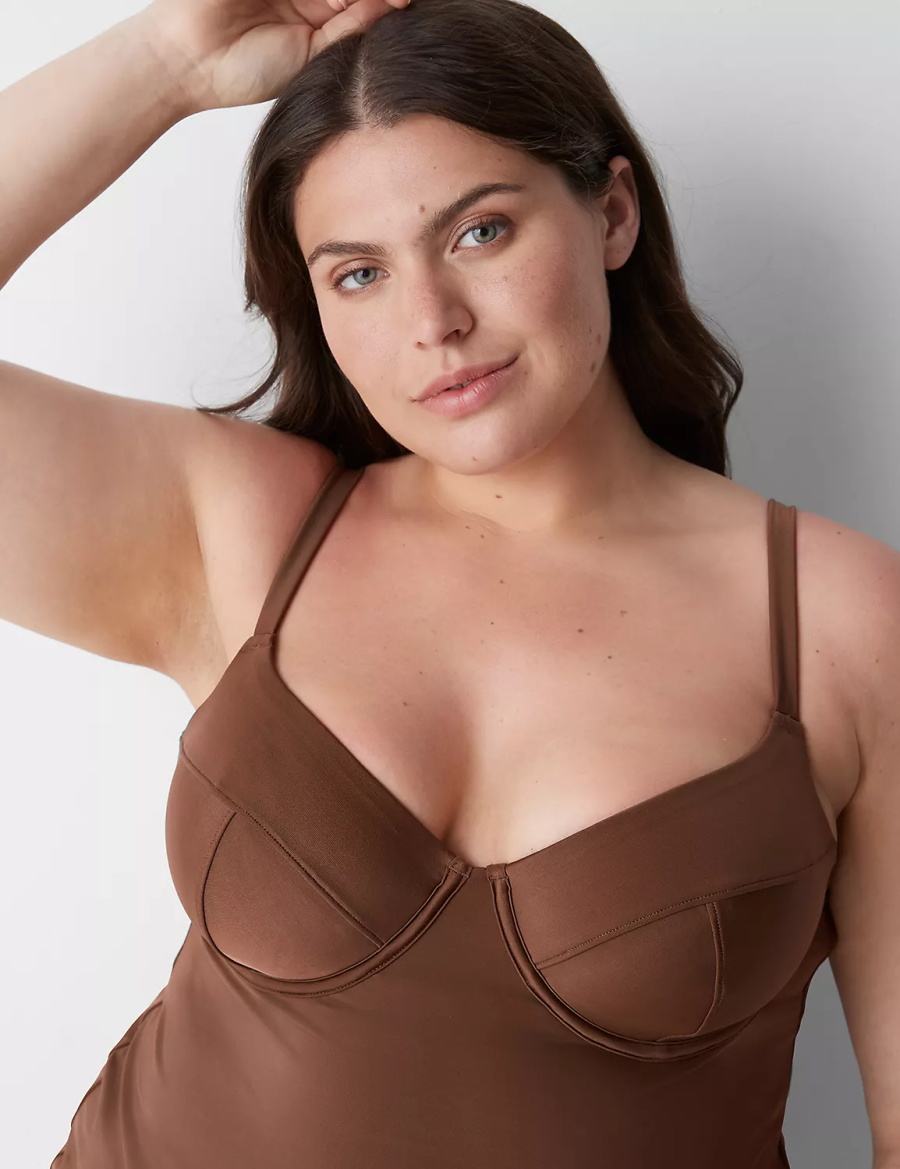 Dark Brown Lane Bryant Fitted Underwire Balconette Swim Tankini Women Bikini Top | CVE8016TF