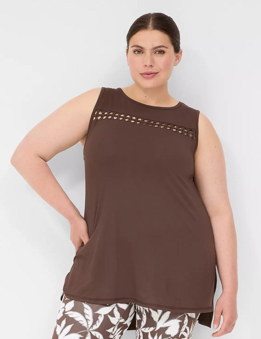 Dark Brown Lane Bryant LIVI Crew-Neck Macrame Women Tank Top | RJW9154NA