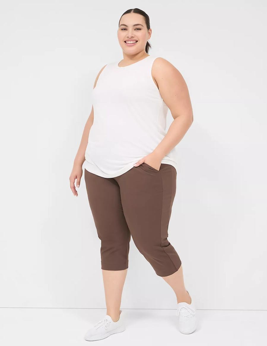 Dark Brown Lane Bryant LIVI Knit Capri Women Pants | PGS9477NN