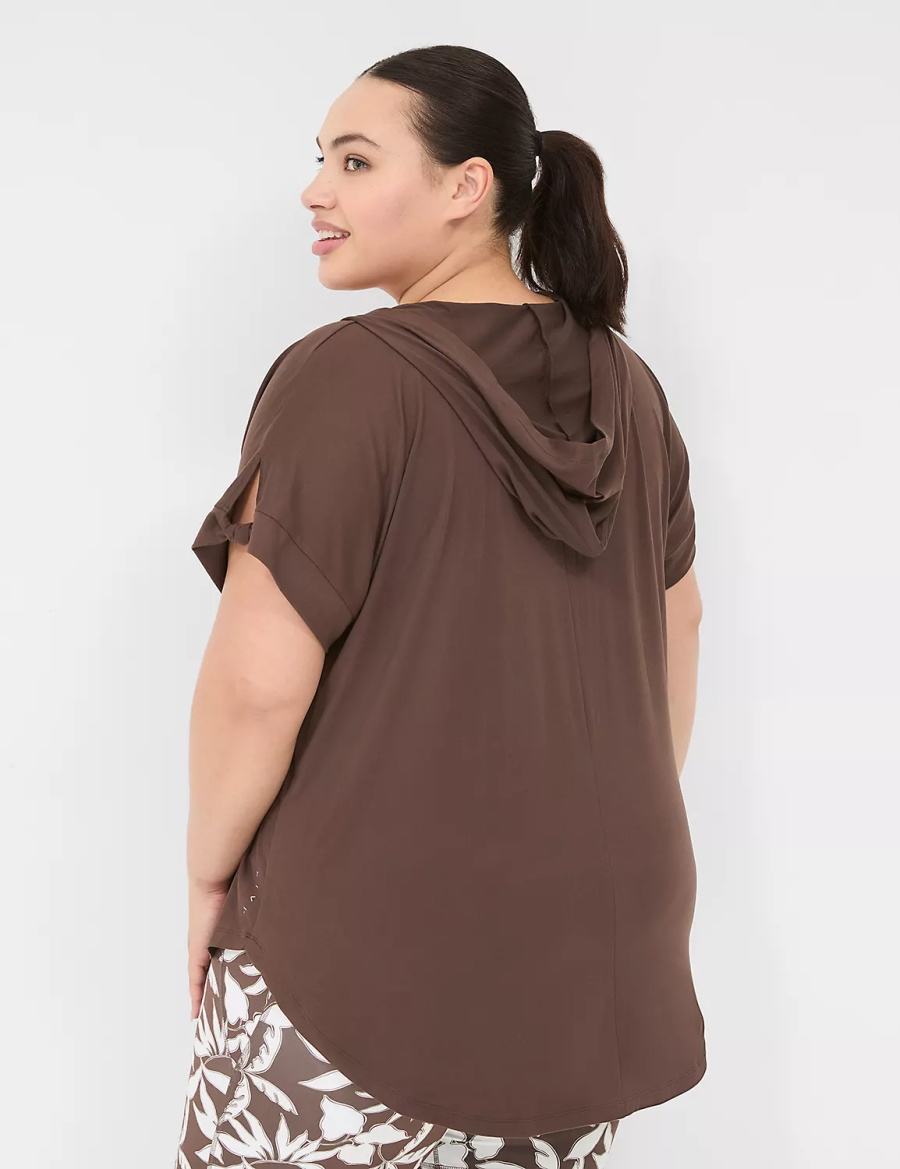 Dark Brown Lane Bryant LIVI Knot-Sleeve Recycled LIVI Soft Hooded Tunic Women T Shirts | GEO5345BB