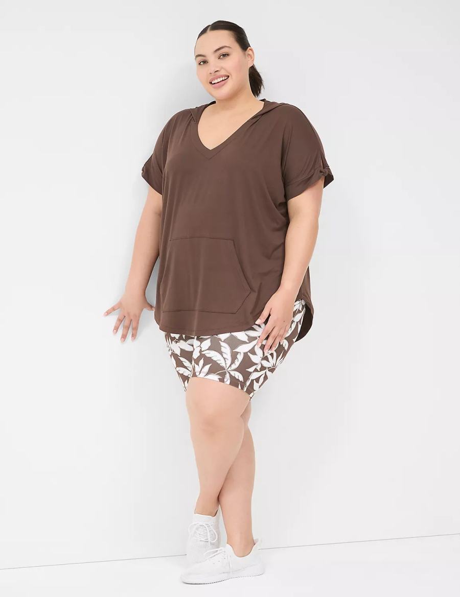 Dark Brown Lane Bryant LIVI Knot-Sleeve Recycled LIVI Soft Hooded Tunic Women T Shirts | GEO5345BB