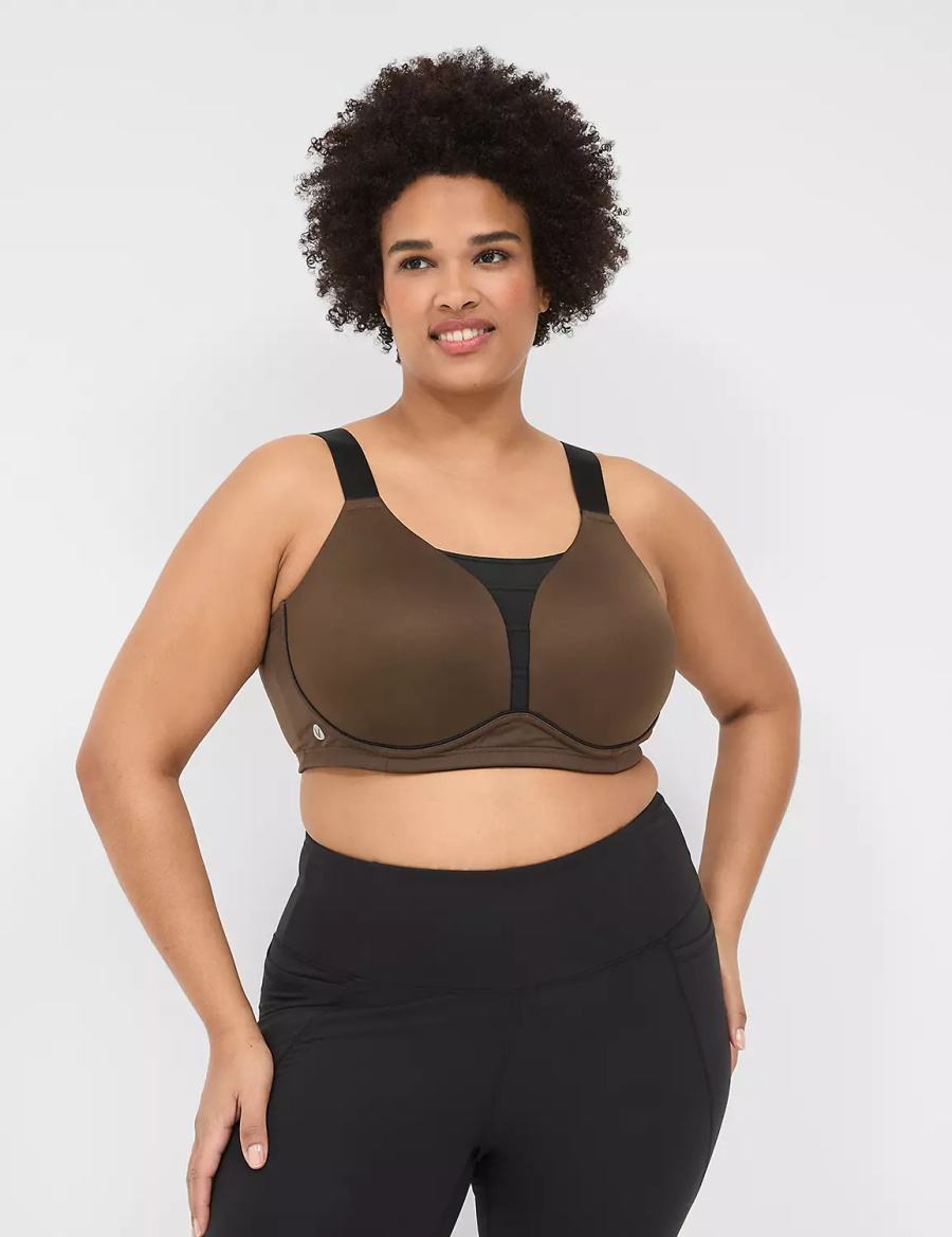 Dark Brown Lane Bryant LIVI Wireless Medium-Impact Wicking Women Sports Bra | ABY9696NJ