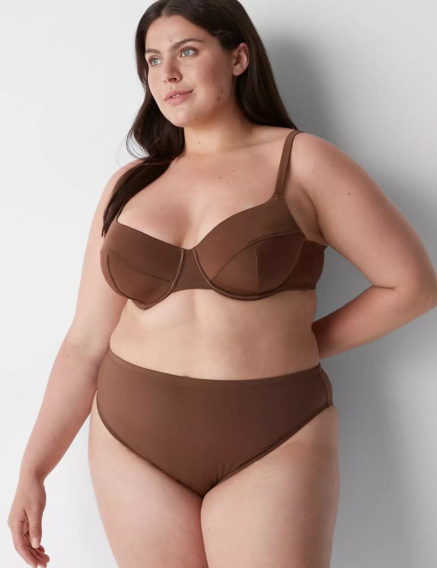 Dark Brown Lane Bryant Midi High-Leg Cheeky Swim Women Bikini Bottom | CWT9835NQ