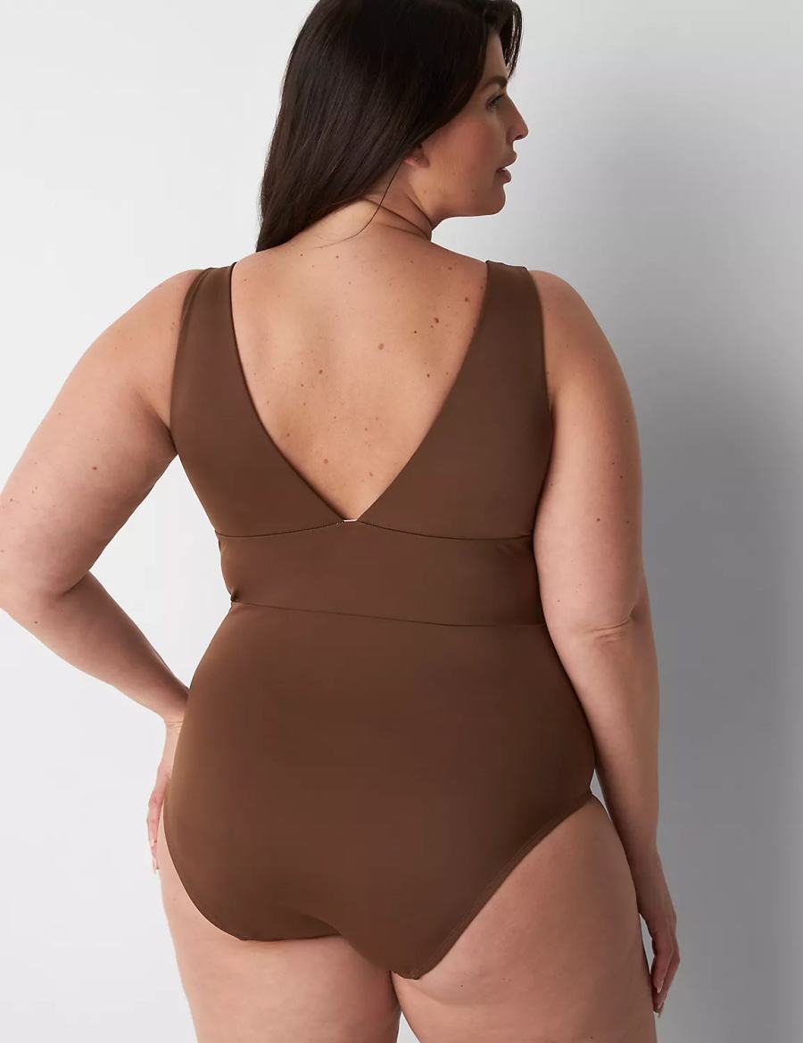 Dark Brown Lane Bryant No-Wire Plunge One-Piece Women Swimsuits | QWF5597VG