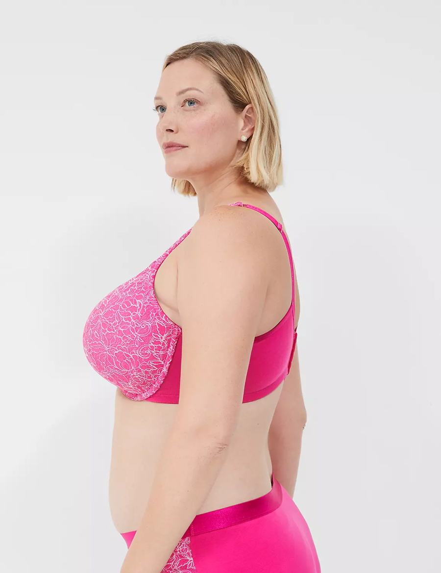 Dark Fuchsia Lane Bryant Cotton Boost Plunge With Lace Women Bralettes | ELF345RC