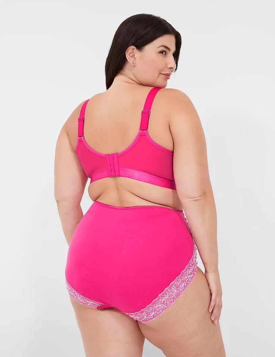 Dark Fuchsia Lane Bryant Cotton High-Waist With Lace Back Women Briefs | FSU372IG