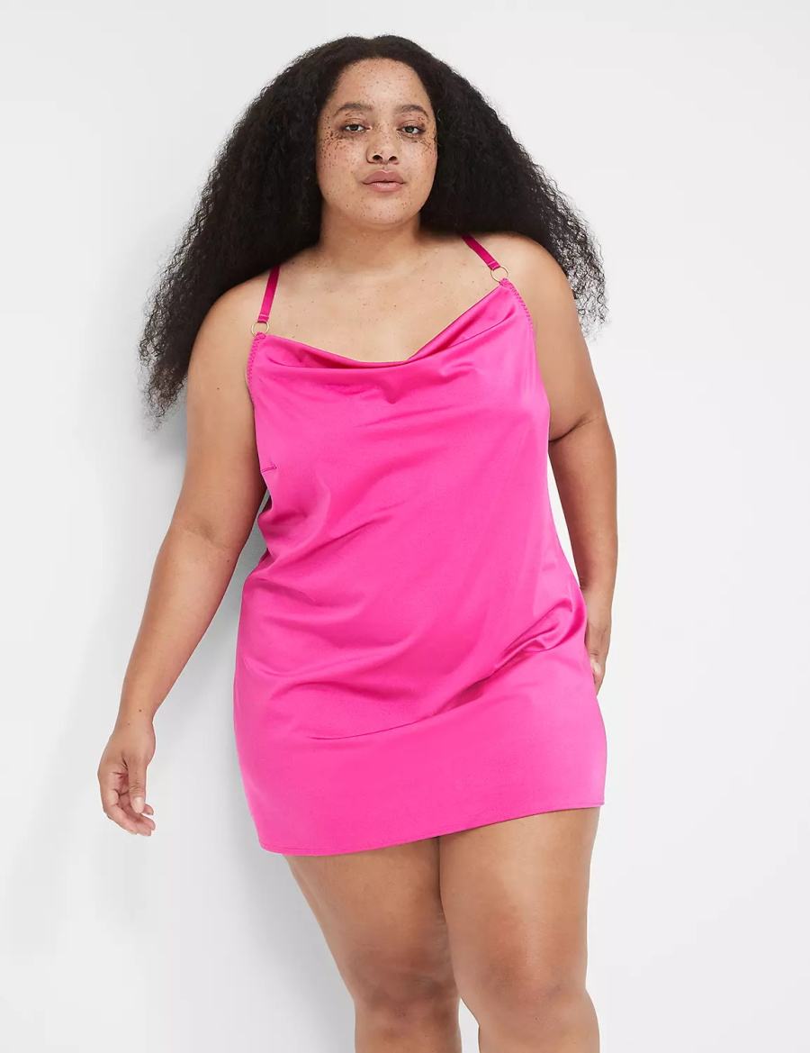 Dark Fuchsia Lane Bryant Shimmer Cowlneck Slip Women Dress | RGA6073MP