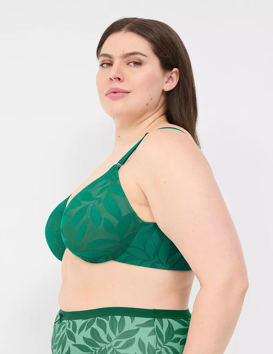 Dark Green Lane Bryant Invisible Lace Backsmoother Full Coverage Women Bralettes | ZZW29100HQ