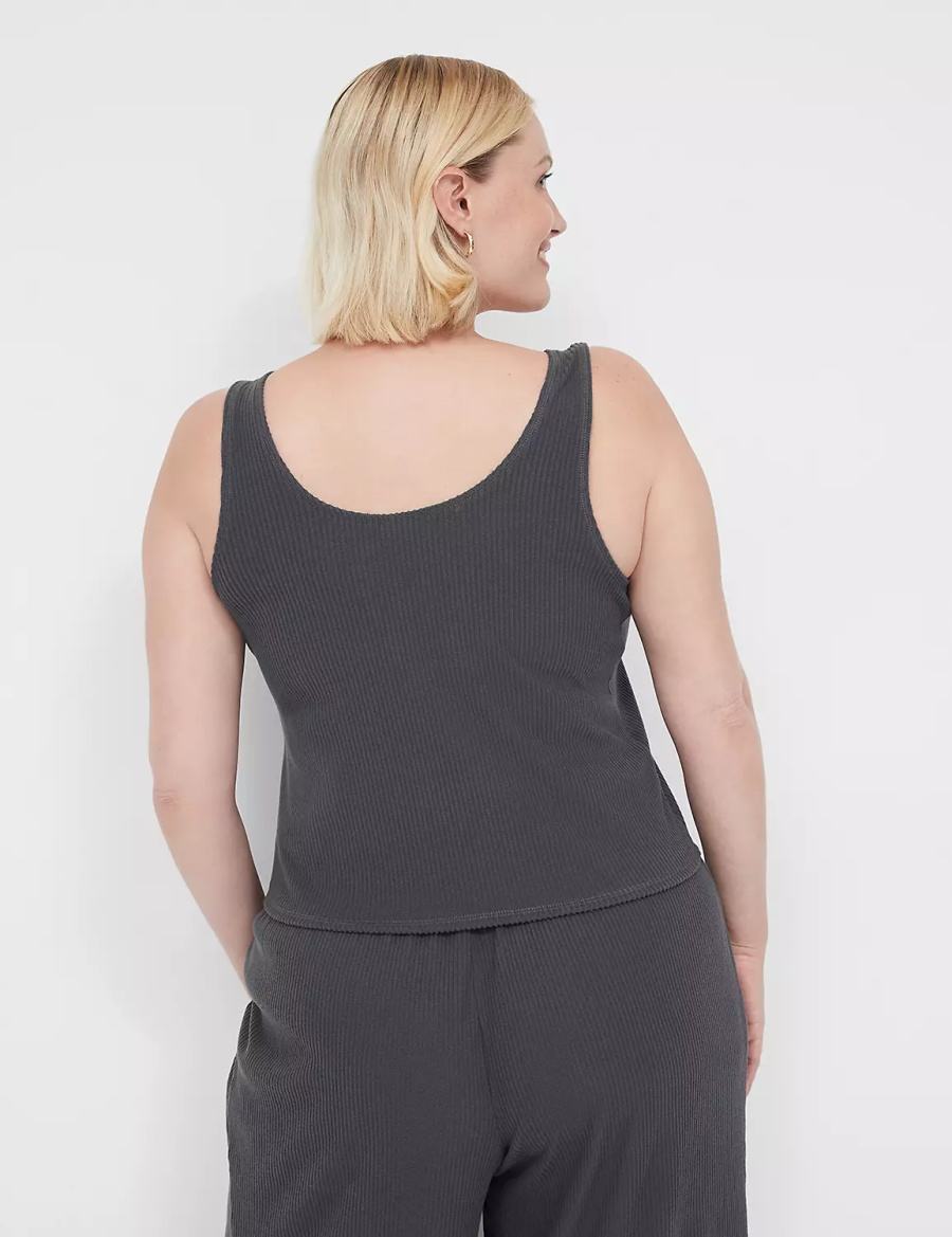 Dark Grey Lane Bryant Brushed Rib Henley Sleep Women Tanks | CBL5181DW